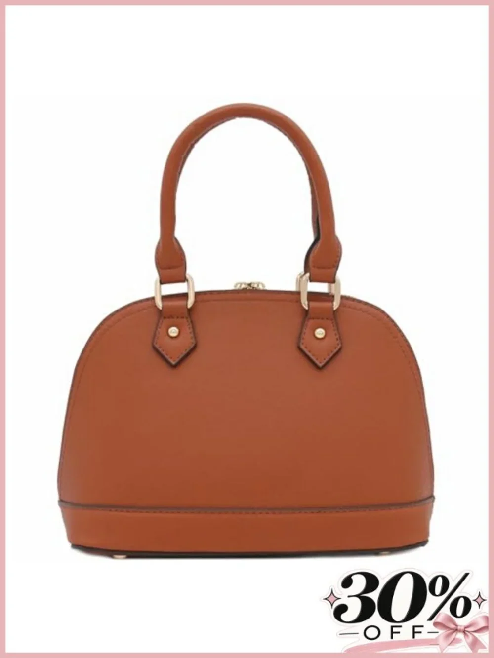 Faux Saffiano Leather Dome Satchel Crossbody Bag with Adjustable Strap